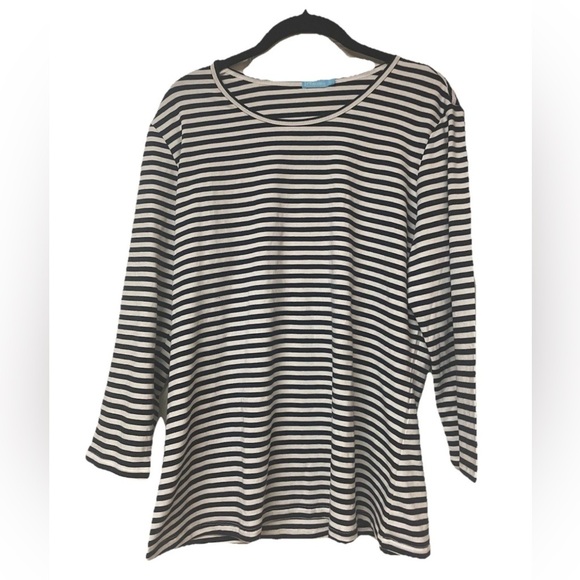 NWOT J McLaughlin Modal 3/4 Sleeve Tee Catalina Cloth Size XL Navy/ white Stripe - Picture 2 of 7